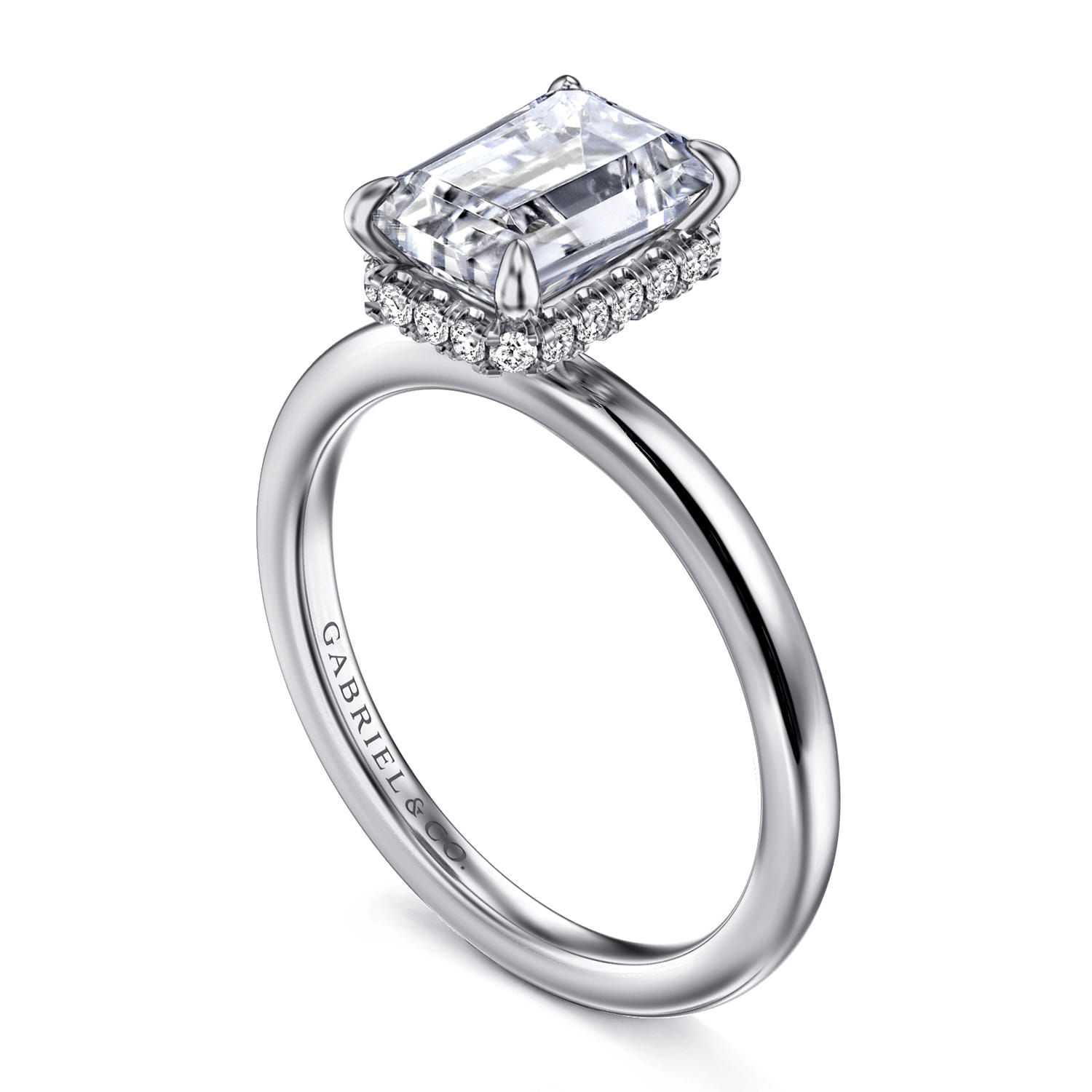 Rainah - 14K White Gold Hidden Halo Emerald Cut Diamond Engagement Ring - 0.12 ct - Shot 3