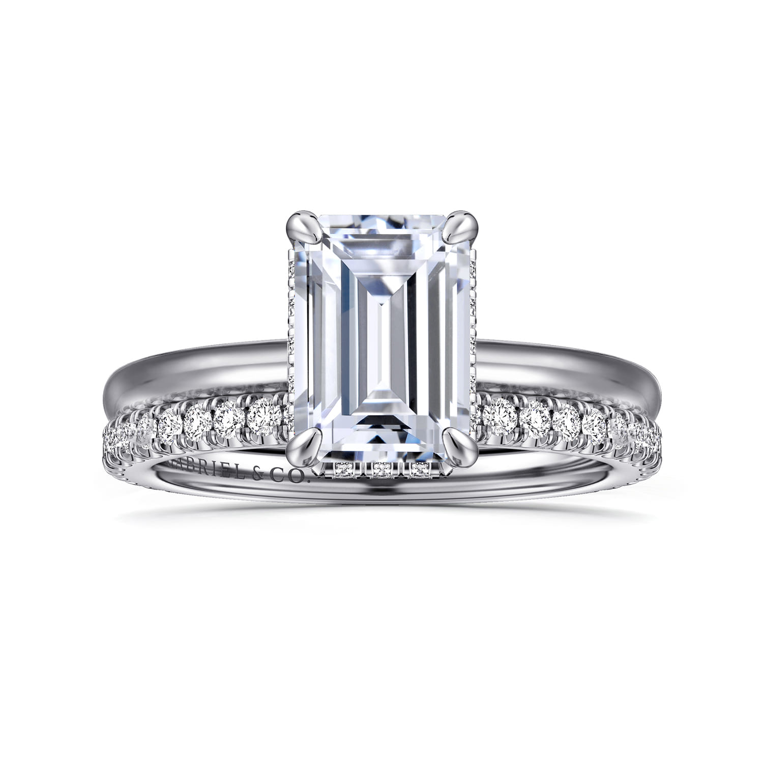 Rainah - 14K White Gold Hidden Halo Emerald Cut Diamond Engagement Ring - 0.12 ct - Shot 4