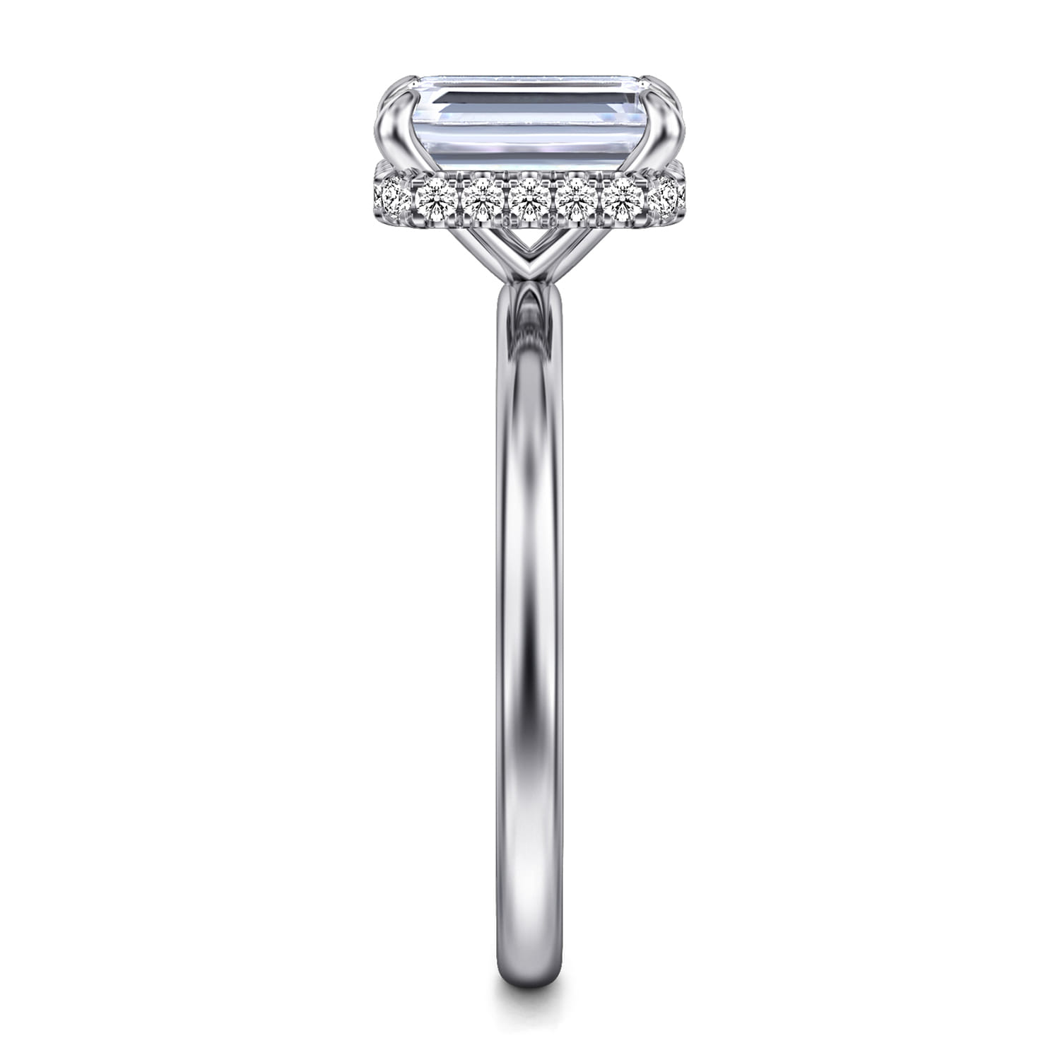 Rainah - 14K White Gold Hidden Halo Emerald Cut Diamond Engagement Ring - 0.12 ct - Shot 5