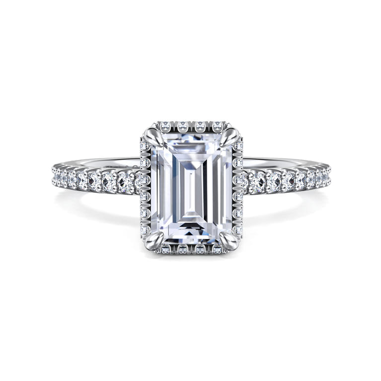 Senne - 14K White Gold Emerald Cut Hidden Halo Diamond Engagement Ring - 0.4 ct - Shot 1