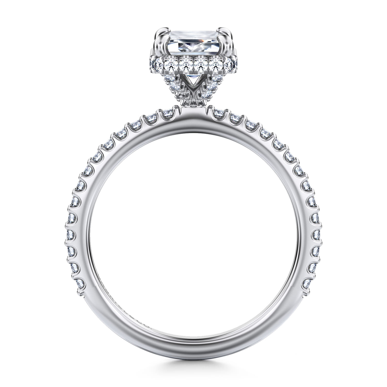 Senne - 14K White Gold Emerald Cut Hidden Halo Diamond Engagement Ring - 0.4 ct - Shot 2