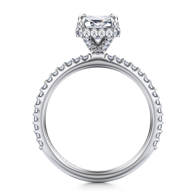 Senne - 14K White Gold Emerald Cut Hidden Halo Diamond Engagement Ring - 0.4 ct - Shot 2