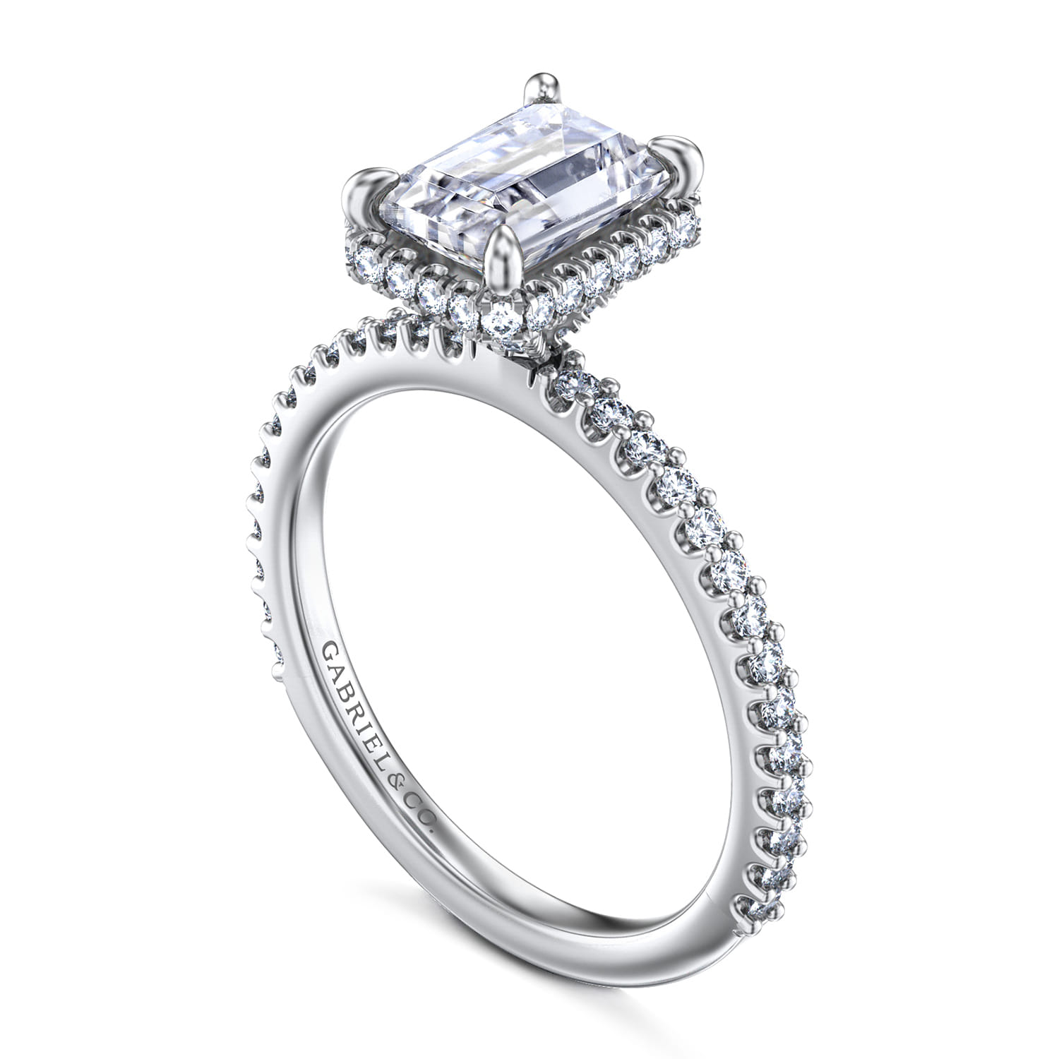 Senne - 14K White Gold Emerald Cut Hidden Halo Diamond Engagement Ring - 0.4 ct - Shot 3