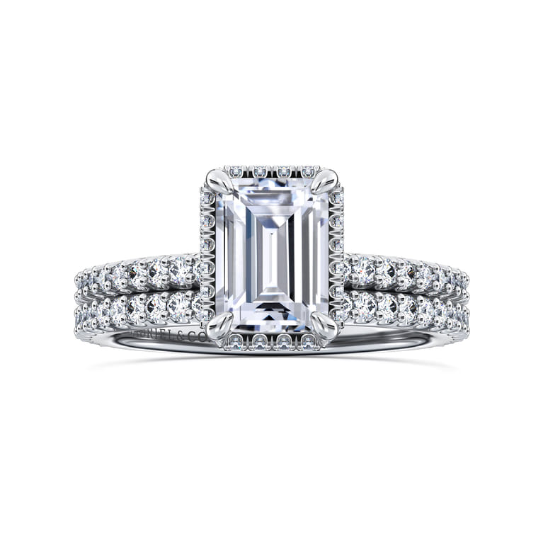 Senne - 14K White Gold Emerald Cut Hidden Halo Diamond Engagement Ring - 0.4 ct - Shot 4