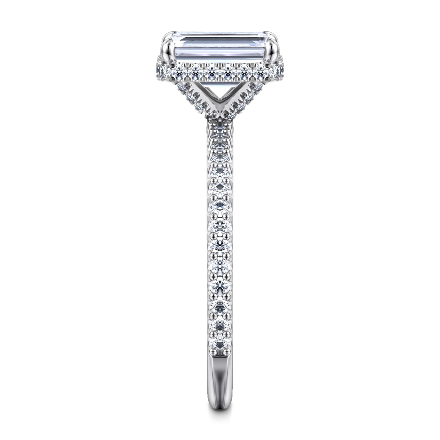 Senne - 14K White Gold Emerald Cut Hidden Halo Diamond Engagement Ring - 0.4 ct - Shot 5