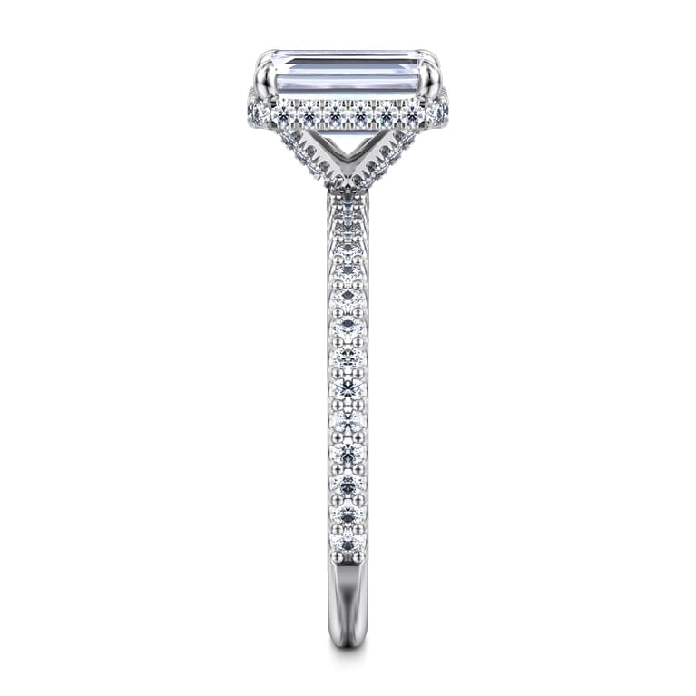 Senne - 14K White Gold Emerald Cut Hidden Halo Diamond Engagement Ring - 0.4 ct - Shot 5