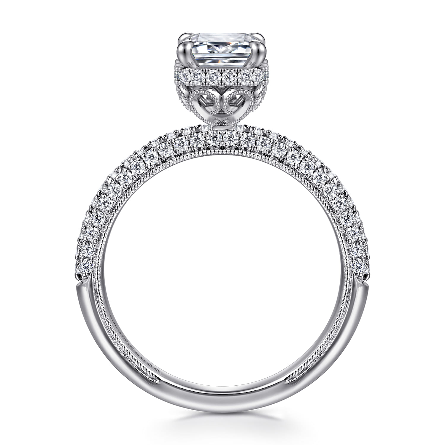 Caly - 14K White Gold Emerald Cut Halo Diamond Engagement Ring - 0.5 ct - Shot 2