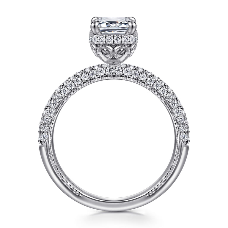 Caly - 14K White Gold Emerald Cut Halo Diamond Engagement Ring - 0.5 ct - Shot 2