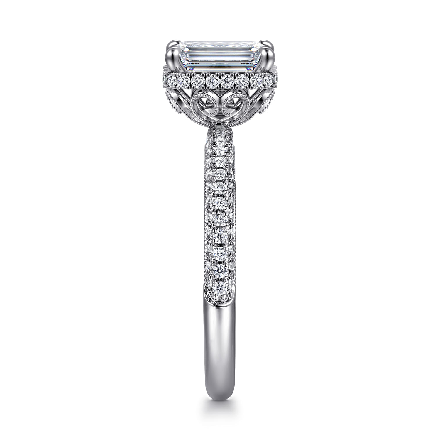 Caly - 14K White Gold Emerald Cut Halo Diamond Engagement Ring - 0.5 ct - Shot 4