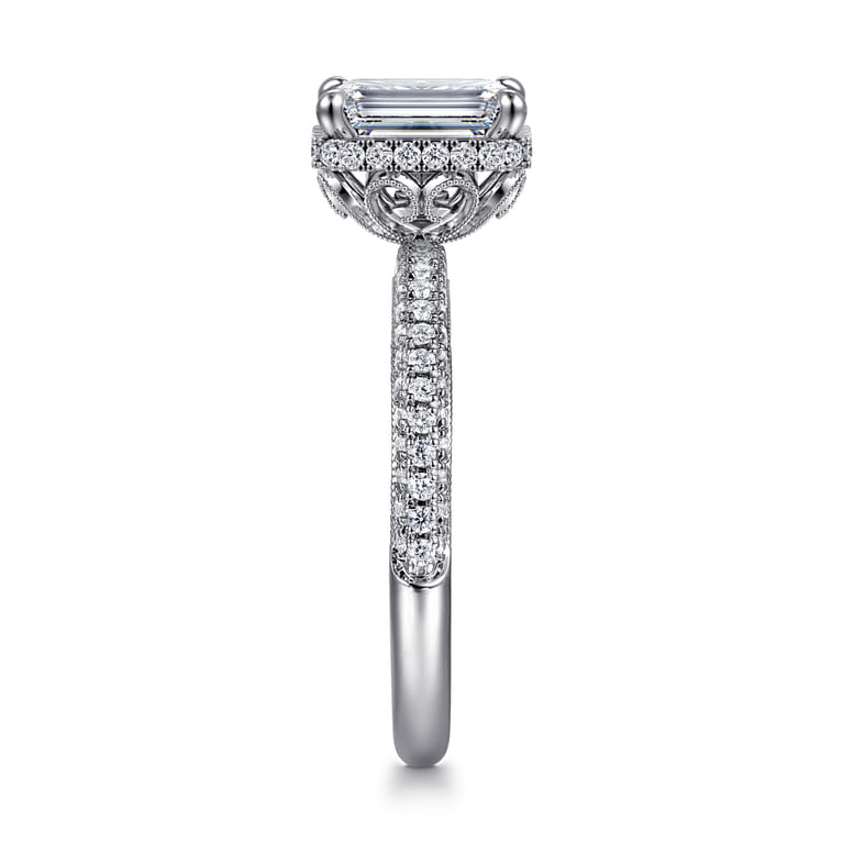 Caly - 14K White Gold Emerald Cut Halo Diamond Engagement Ring - 0.5 ct - Shot 4