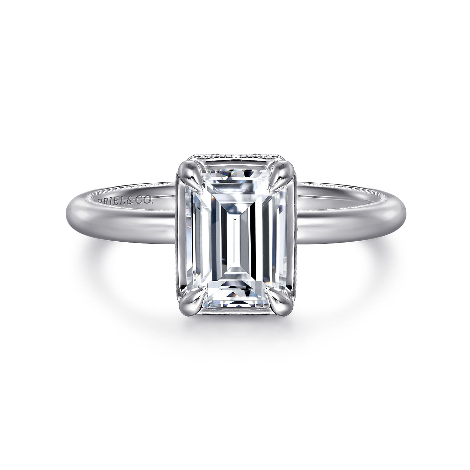Catallina - 14K White Gold Emerald Cut Halo Diamond Engagement Ring - 0.17 ct - Shot 1