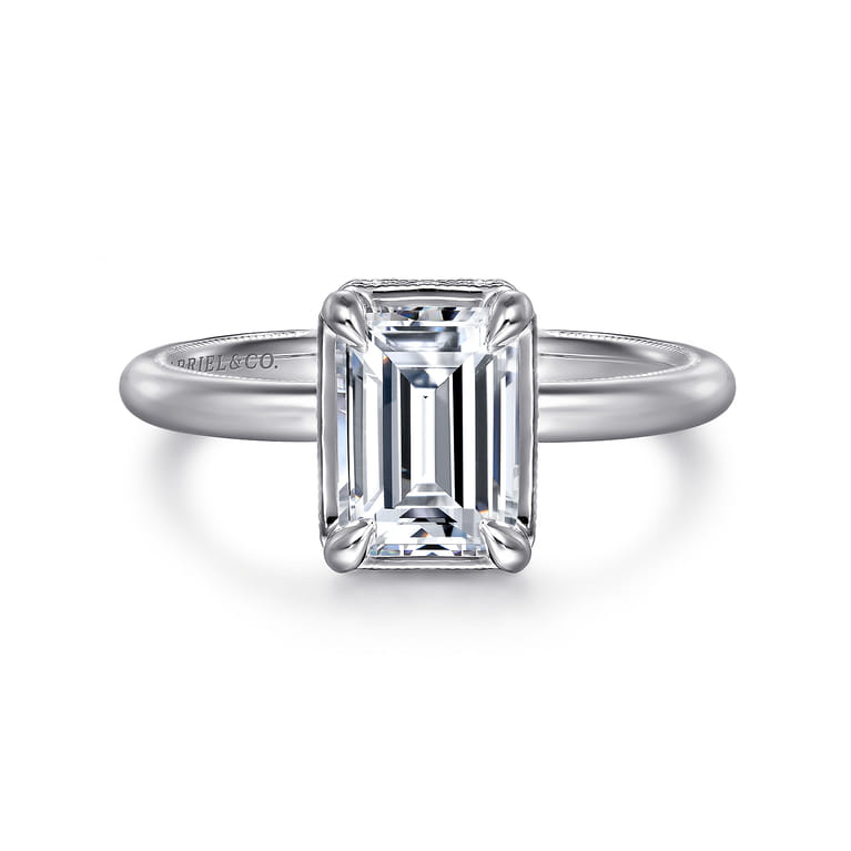Catallina - 14K White Gold Emerald Cut Halo Diamond Engagement Ring - 0.17 ct
