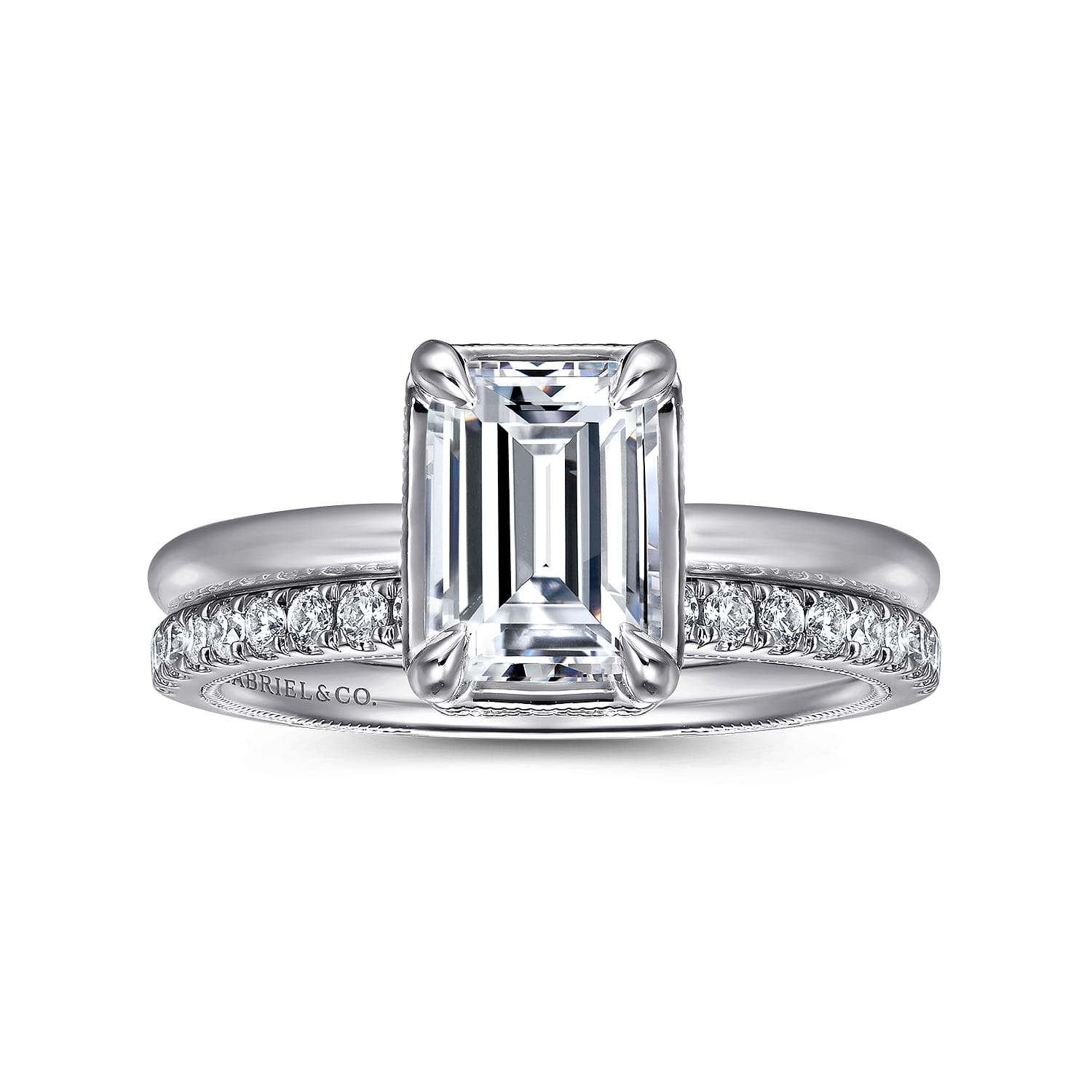 Catallina - 14K White Gold Emerald Cut Halo Diamond Engagement Ring - 0.17 ct - Shot 4