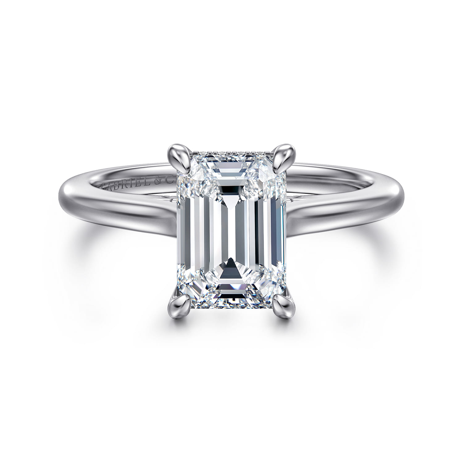 Ericka - 14K White Gold Emerald Cut Diamond Engagement Ring - 0.13 ct - Shot 1