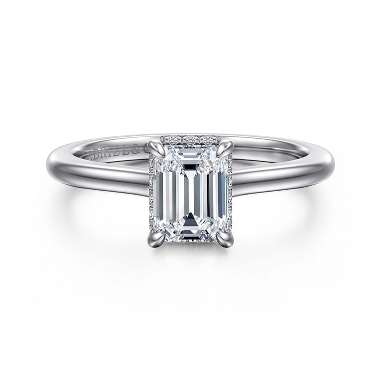Aldon - 14K White Gold Emerald Cut Halo Diamond Engagement Ring - 0.07 ct - Shot 1