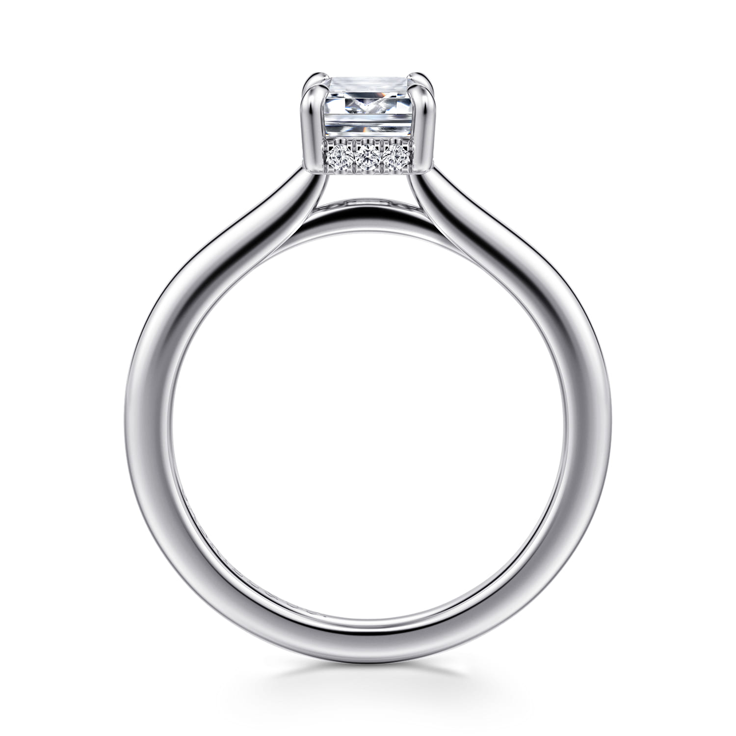 Aldon - 14K White Gold Emerald Cut Halo Diamond Engagement Ring - 0.07 ct - Shot 2