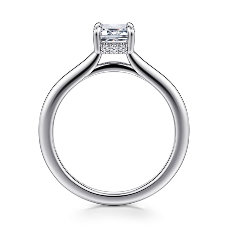 Aldon - 14K White Gold Emerald Cut Halo Diamond Engagement Ring - 0.07 ct - Shot 2
