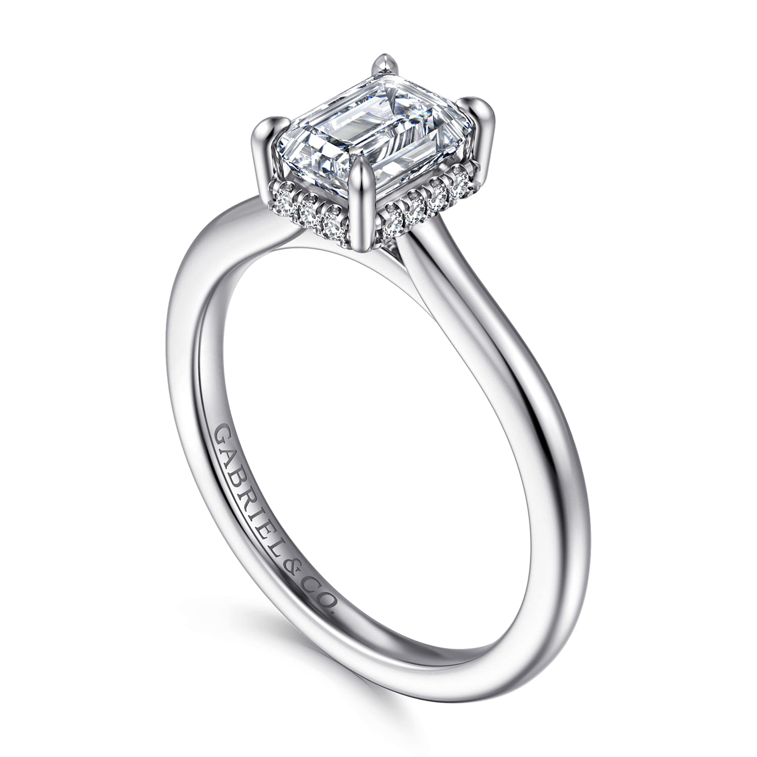 Aldon - 14K White Gold Emerald Cut Halo Diamond Engagement Ring - 0.07 ct - Shot 3