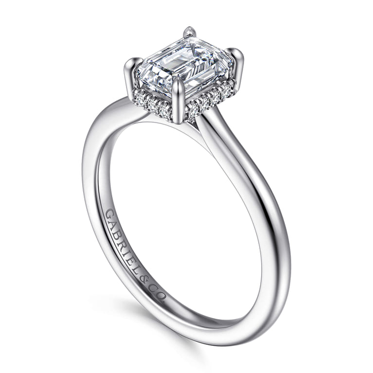 Aldon - 14K White Gold Emerald Cut Halo Diamond Engagement Ring - 0.07 ct - Shot 3