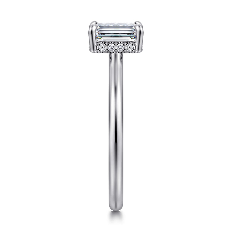 Aldon - 14K White Gold Emerald Cut Halo Diamond Engagement Ring - 0.07 ct - Shot 4