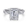 Ama - 14K White Gold Twisted Emerald Cut Halo Diamond Engagement Ring - 0.3 ct