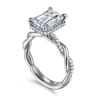 Ama - 14K White Gold Twisted Emerald Cut Halo Diamond Engagement Ring - 0.3 ct