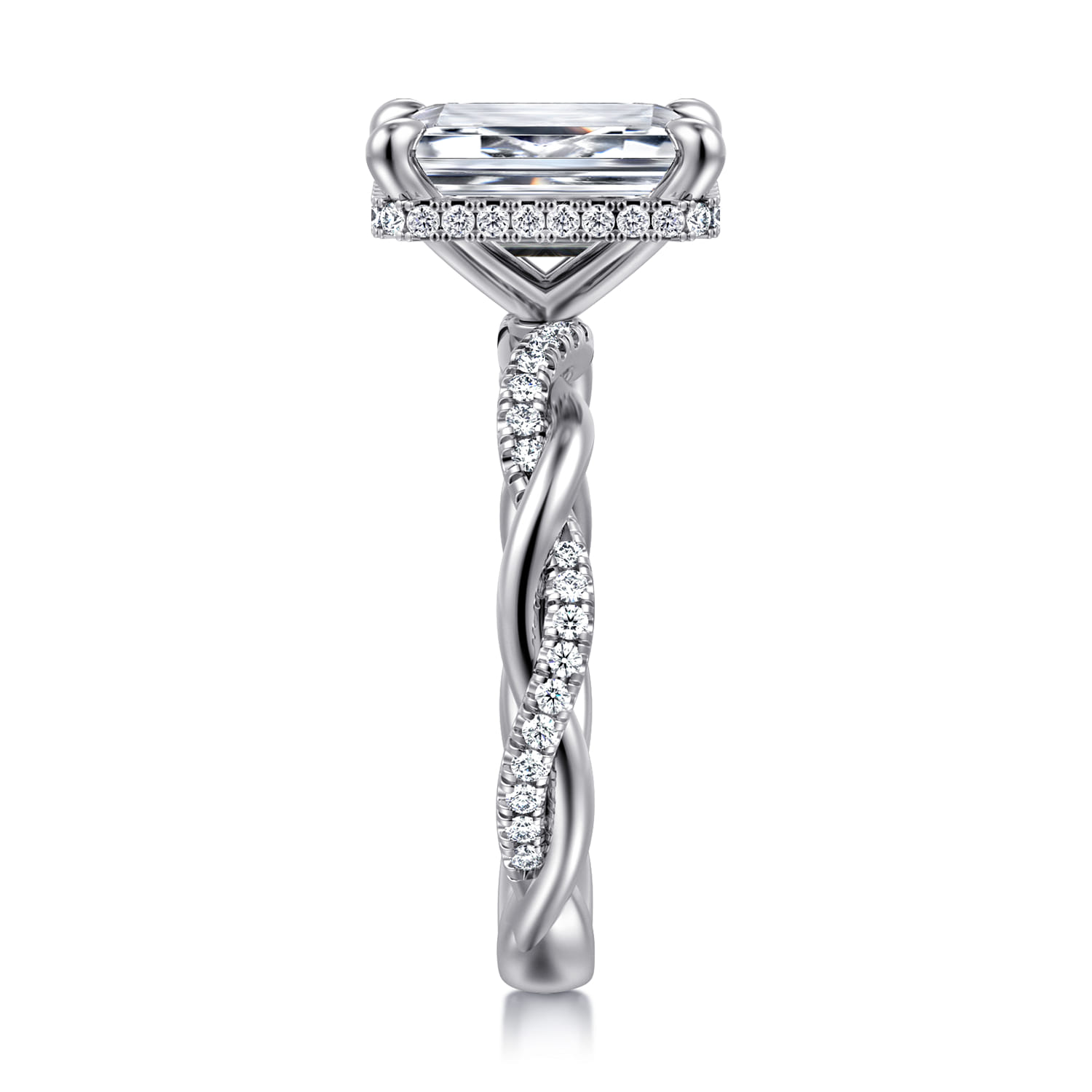 Ama - 14K White Gold Twisted Emerald Cut Halo Diamond Engagement Ring - 0.3 ct - Shot 4