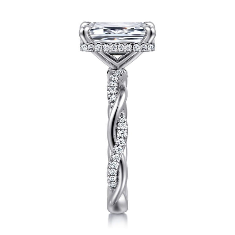 Ama - 14K White Gold Twisted Emerald Cut Halo Diamond Engagement Ring - 0.3 ct - Shot 4