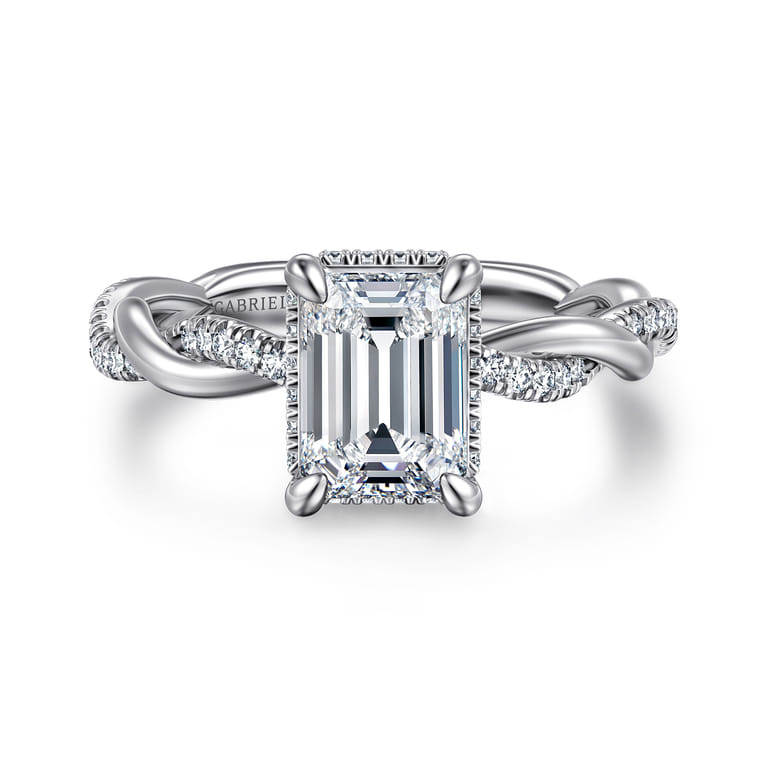 Ama - 14K White Gold Emerald Cut Halo Diamond Engagement Ring - 0.25 ct - Shot 1