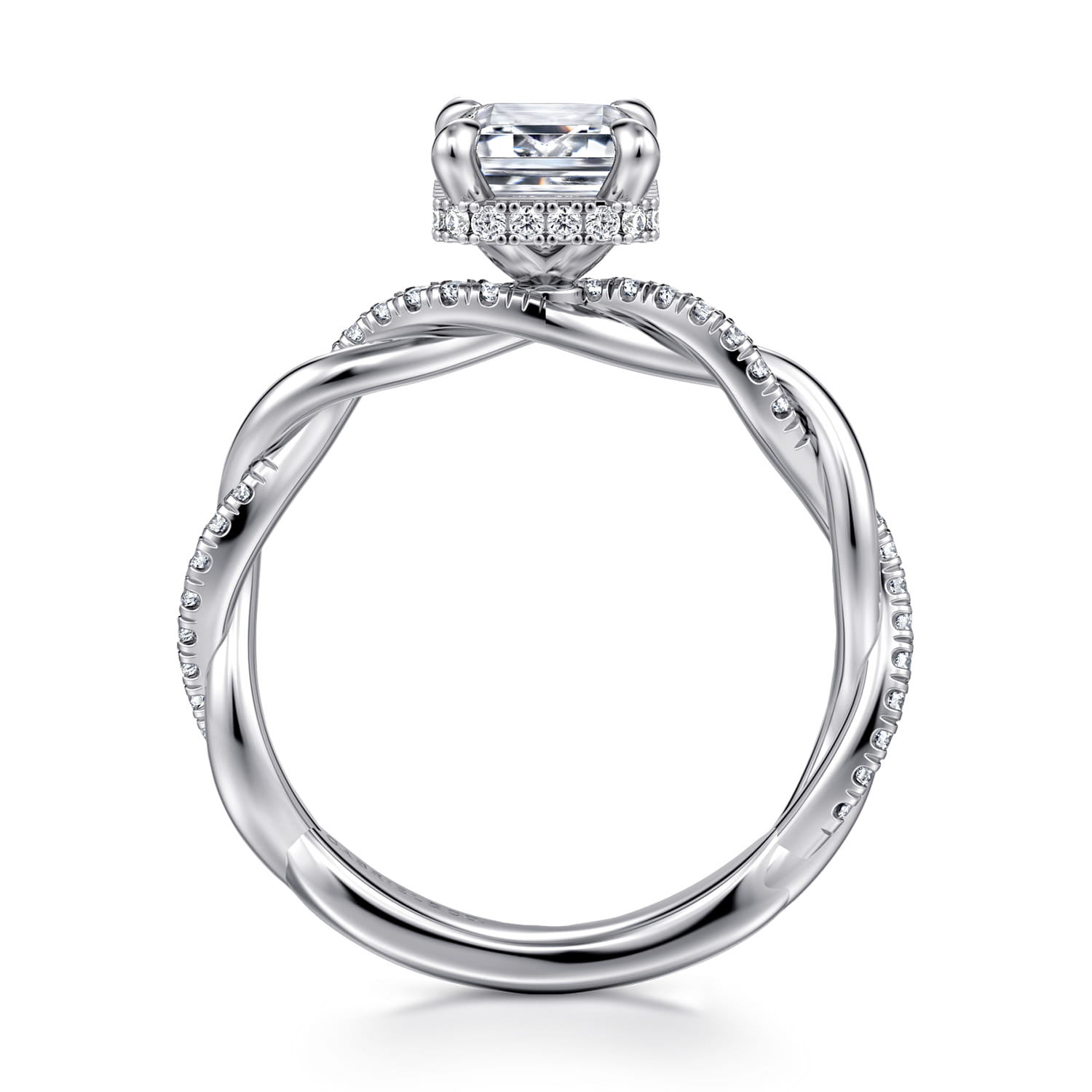Ama - 14K White Gold Emerald Cut Halo Diamond Engagement Ring - 0.25 ct - Shot 2