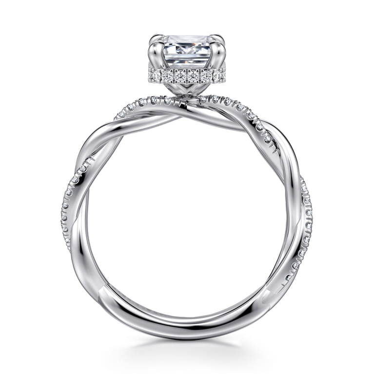 Ama - 14K White Gold Emerald Cut Halo Diamond Engagement Ring - 0.25 ct - Shot 2