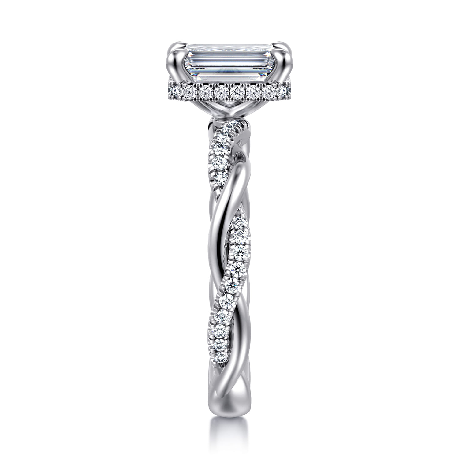 Ama - 14K White Gold Emerald Cut Halo Diamond Engagement Ring - 0.25 ct - Shot 4