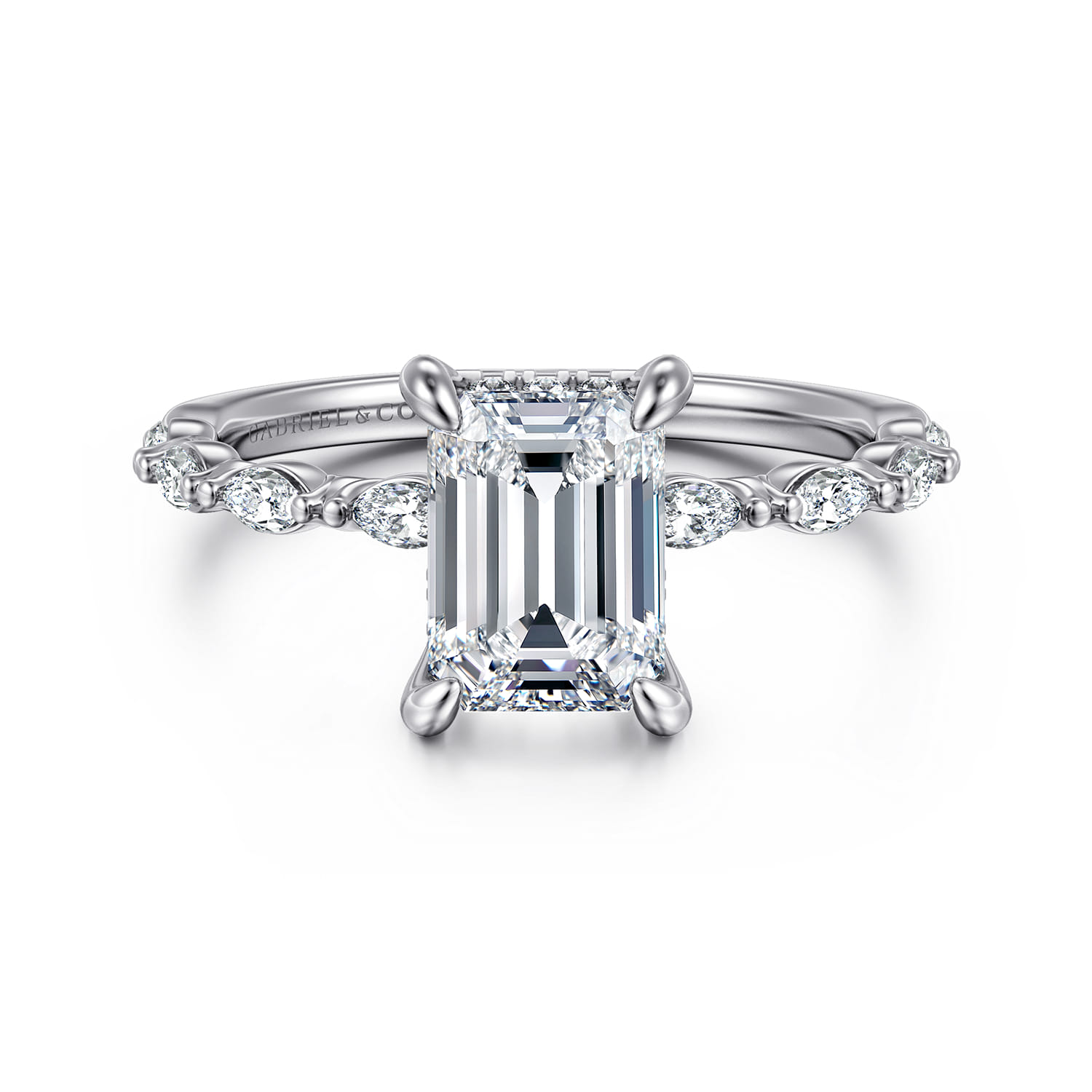 Adeena - 14K White Gold Emerald Cut Hidden Halo Diamond Engagement Ring - 0.3 ct - Shot 1
