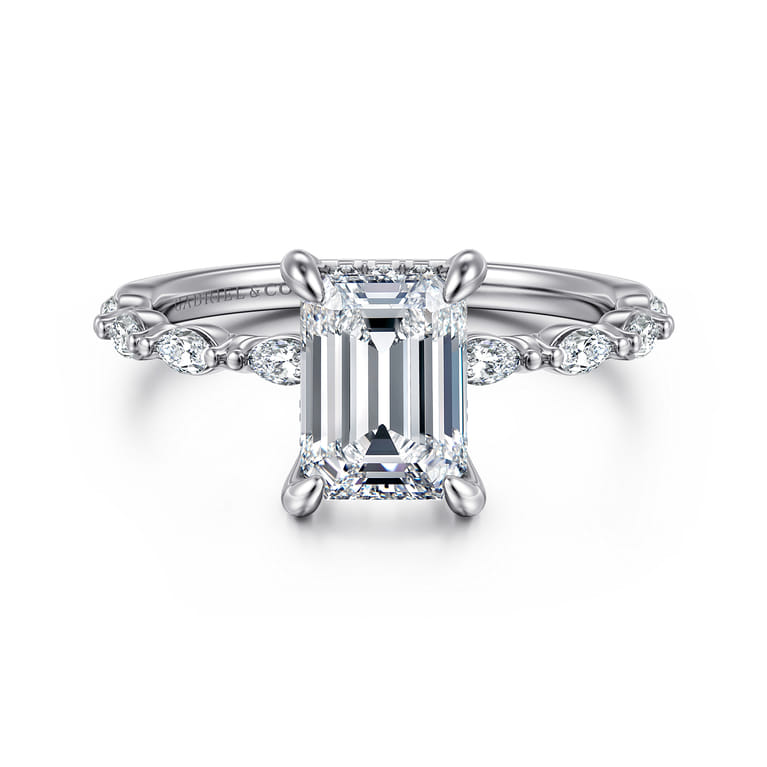 Adeena - 14K White Gold Emerald Cut Hidden Halo Diamond Engagement Ring - 0.3 ct - Shot 1