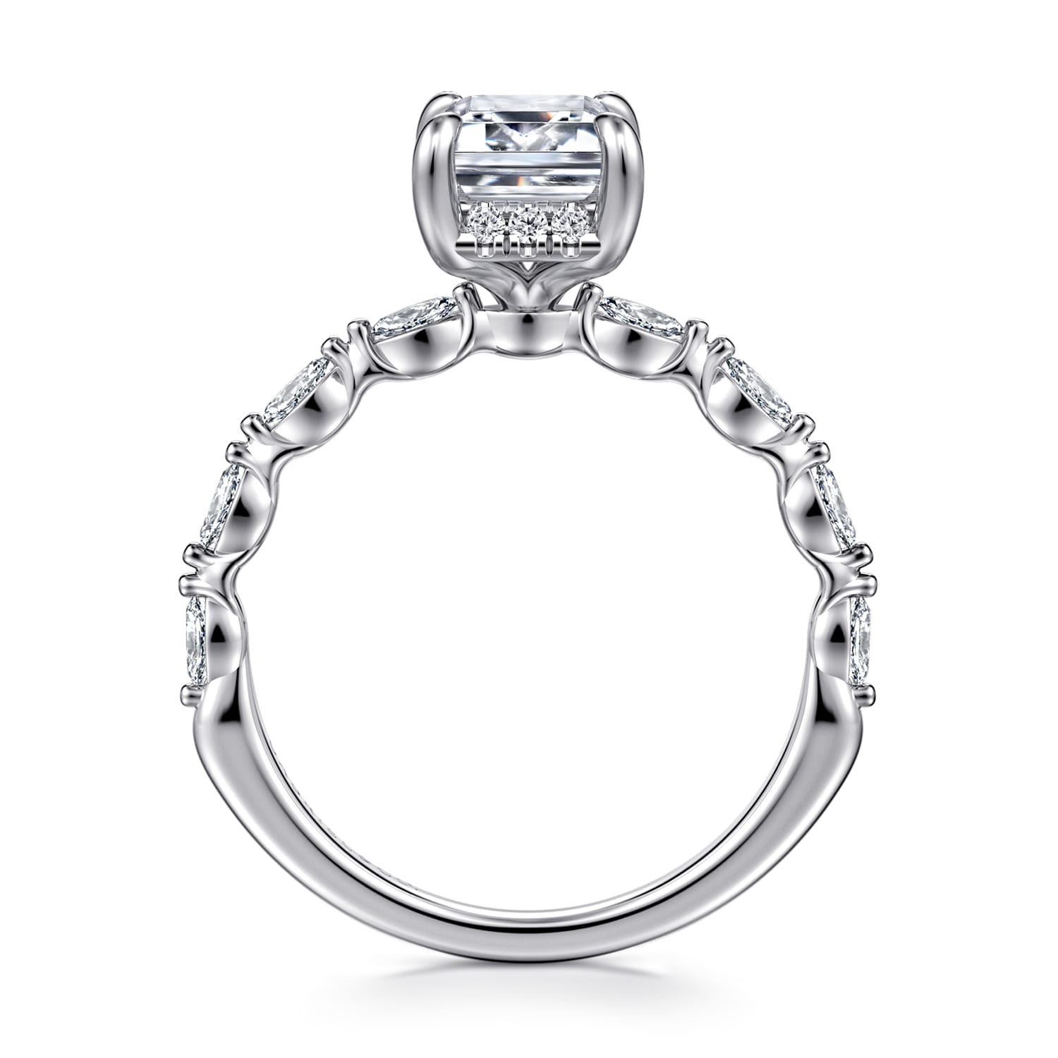 Adeena - 14K White Gold Emerald Cut Hidden Halo Diamond Engagement Ring - 0.3 ct - Shot 2