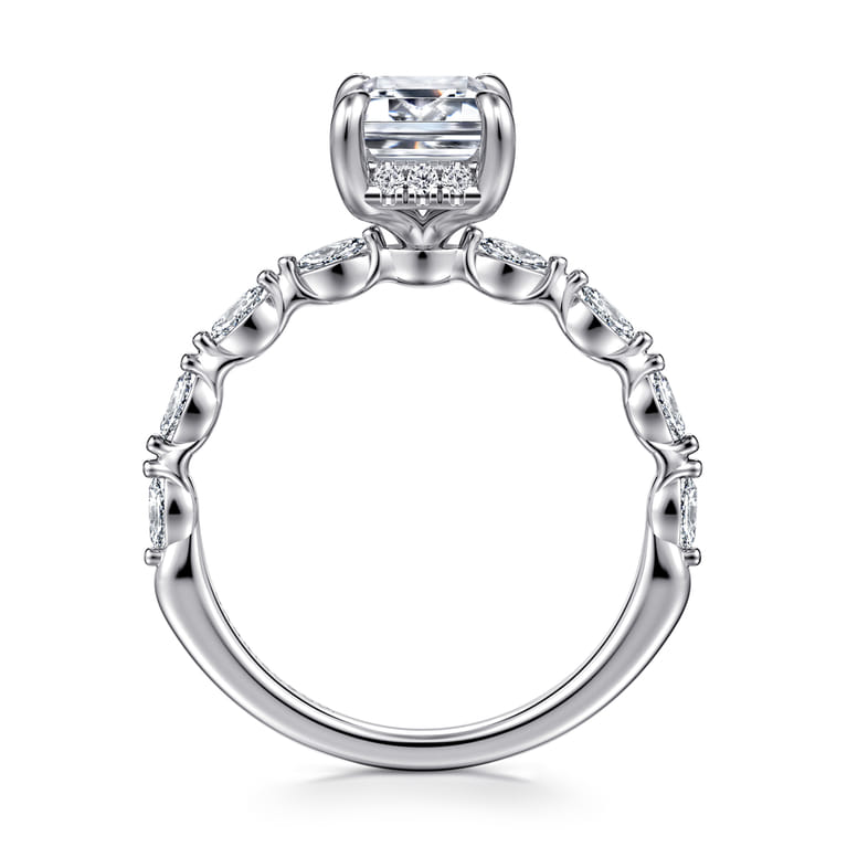 Adeena - 14K White Gold Emerald Cut Hidden Halo Diamond Engagement Ring - 0.3 ct - Shot 2