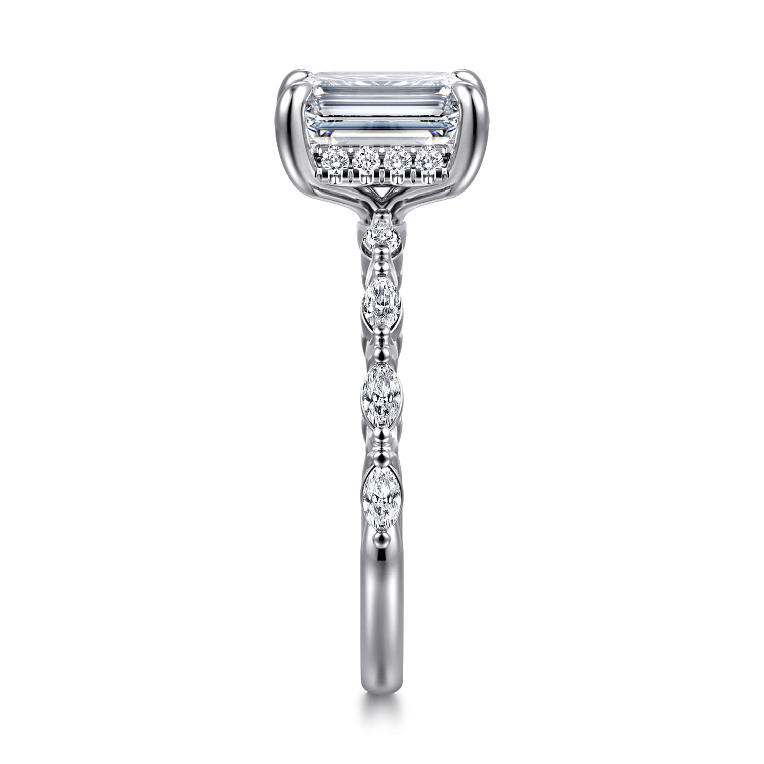 Adeena - 14K White Gold Emerald Cut Hidden Halo Diamond Engagement Ring - 0.3 ct - Shot 4