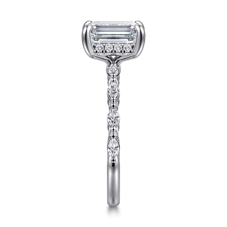 Adeena - 14K White Gold Emerald Cut Hidden Halo Diamond Engagement Ring - 0.3 ct - Shot 4