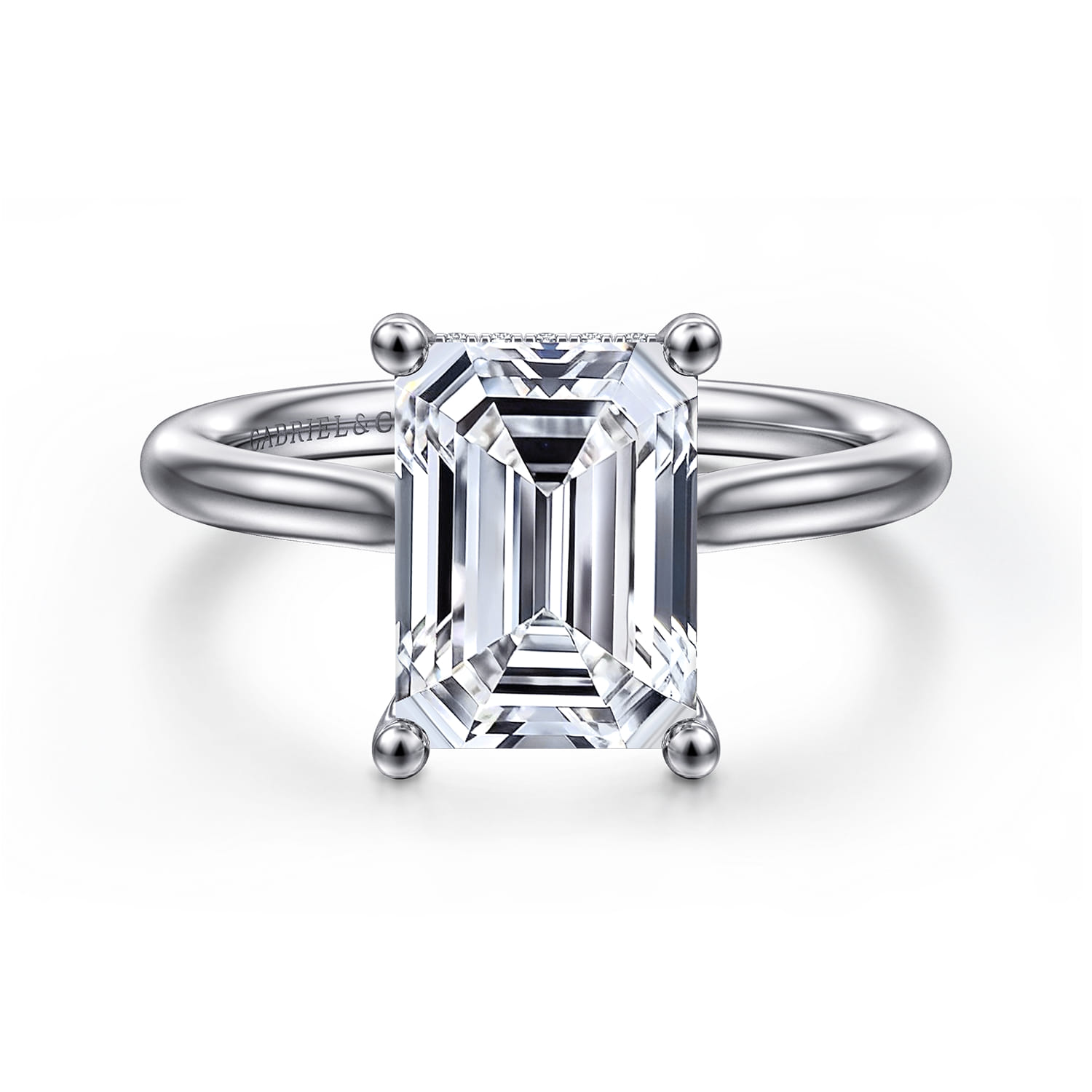 Azucena - 14K White Gold Emerald Cut Solitaire Diamond Engagement Ring - 0.09 ct - Shot 1