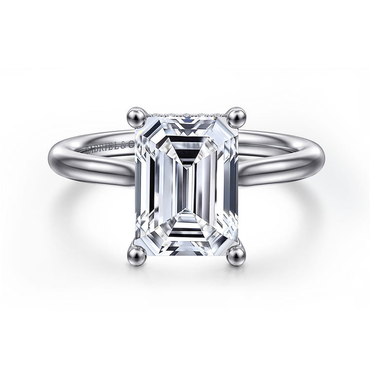 Azucena - 14K White Gold Emerald Cut Solitaire Diamond Engagement Ring - 0.09 ct - Shot 1