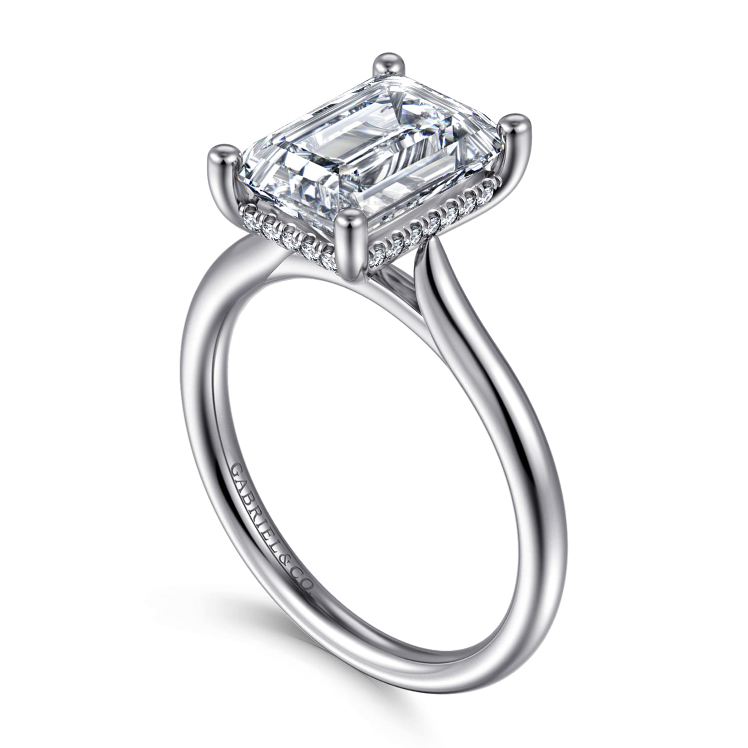 Azucena - 14K White Gold Emerald Cut Solitaire Diamond Engagement Ring - 0.09 ct - Shot 3