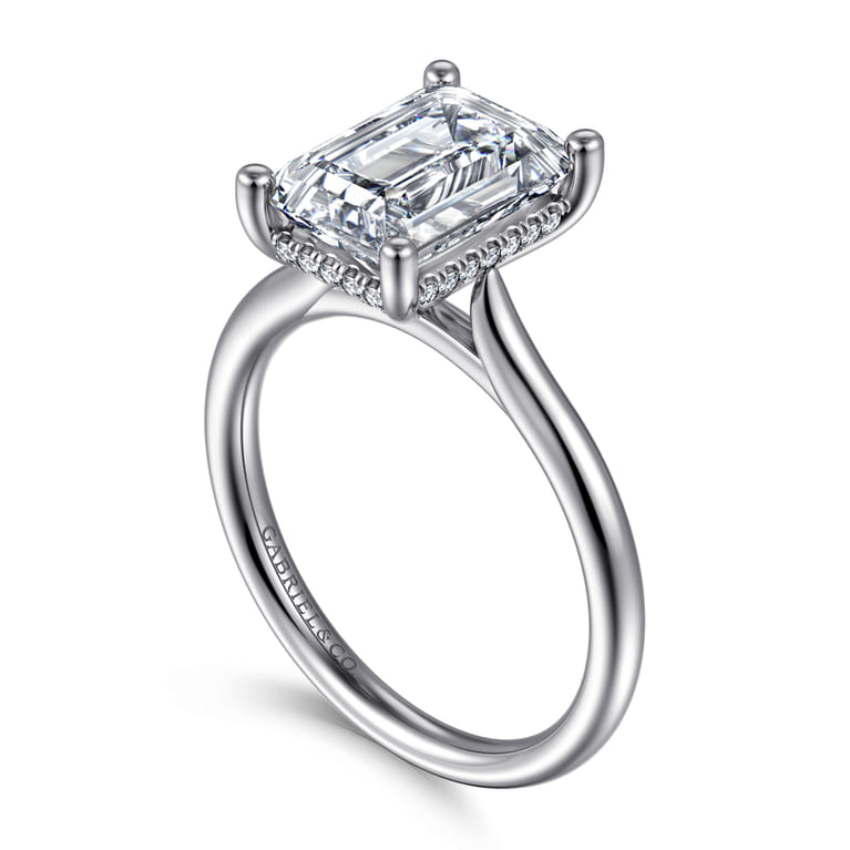 Azucena - 14K White Gold Emerald Cut Solitaire Diamond Engagement Ring - 0.09 ct - Shot 3