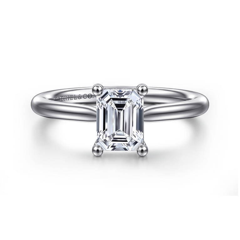 Azucena - 14K White Gold Emerald Cut Solitaire Diamond Engagement Ring - 0.05 ct - Shot 1