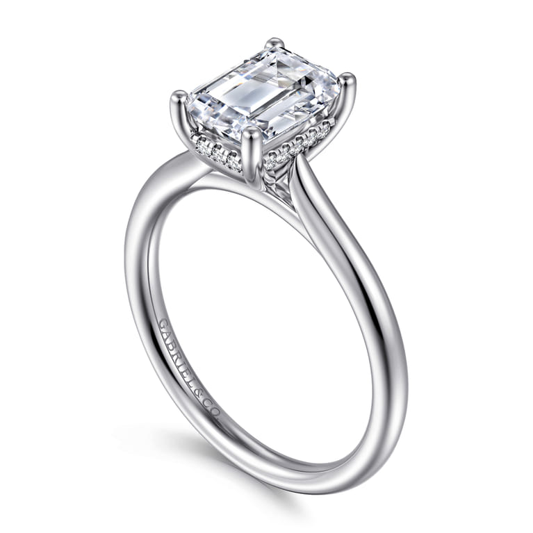 Azucena - 14K White Gold Emerald Cut Solitaire Diamond Engagement Ring - 0.06 ct - Shot 3