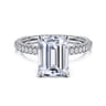 Satin - 14K White Gold Emerald Cut Diamond Halo Engagement Ring - 0.85 ct