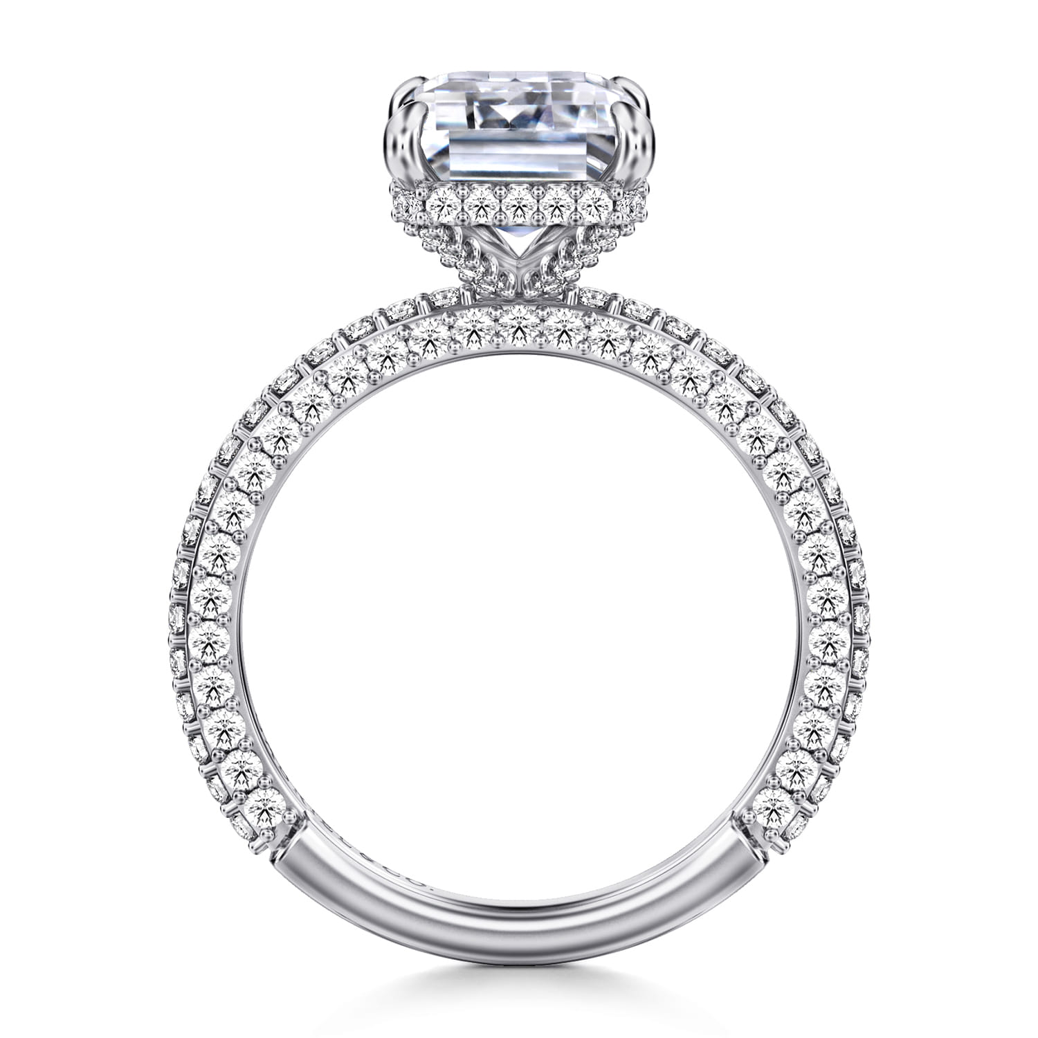 Satin - 14K White Gold Emerald Cut Diamond Halo Engagement Ring - 0.85 ct - Shot 2