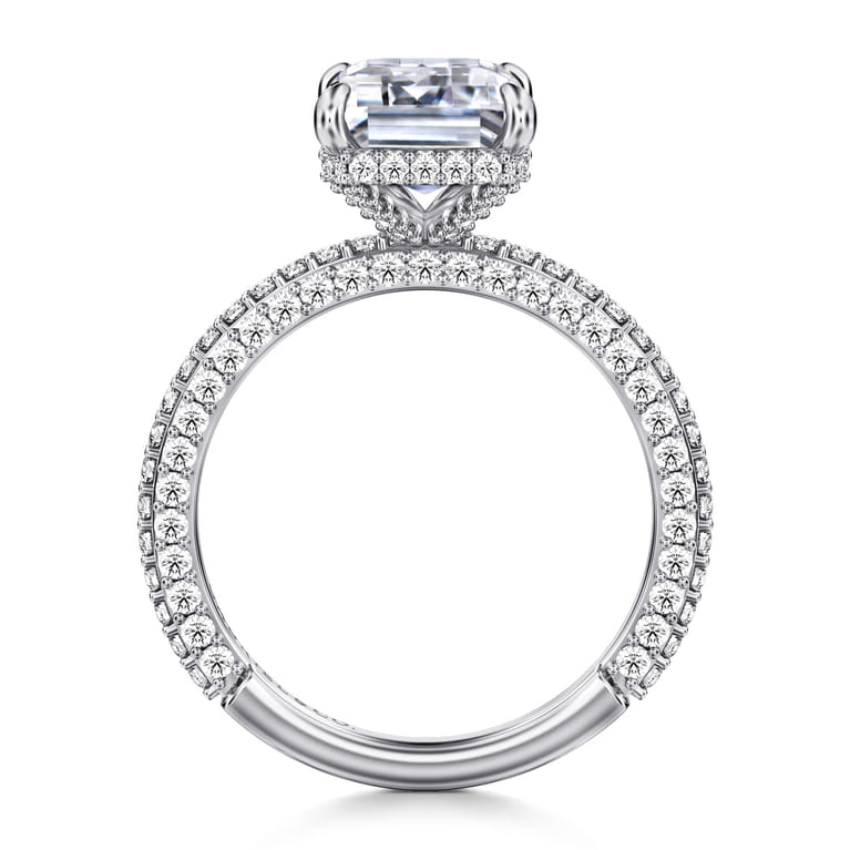 Satin - 14K White Gold Emerald Cut Diamond Halo Engagement Ring - 0.85 ct - Shot 2