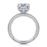 Satin - 14K White Gold Emerald Cut Diamond Halo Engagement Ring - 0.85 ct