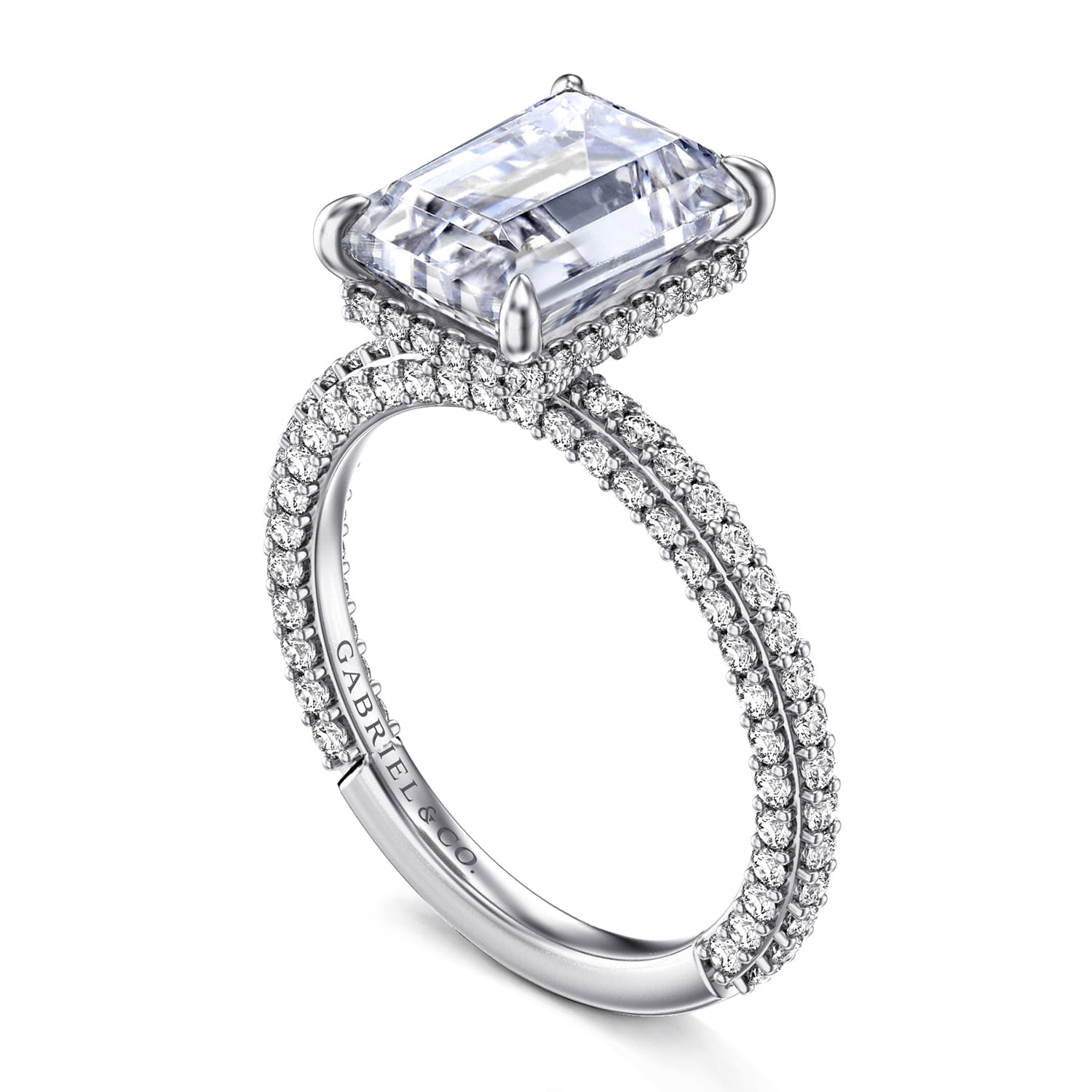 Satin - 14K White Gold Emerald Cut Diamond Halo Engagement Ring - 0.85 ct - Shot 3
