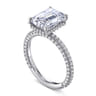 Satin - 14K White Gold Emerald Cut Diamond Halo Engagement Ring - 0.85 ct